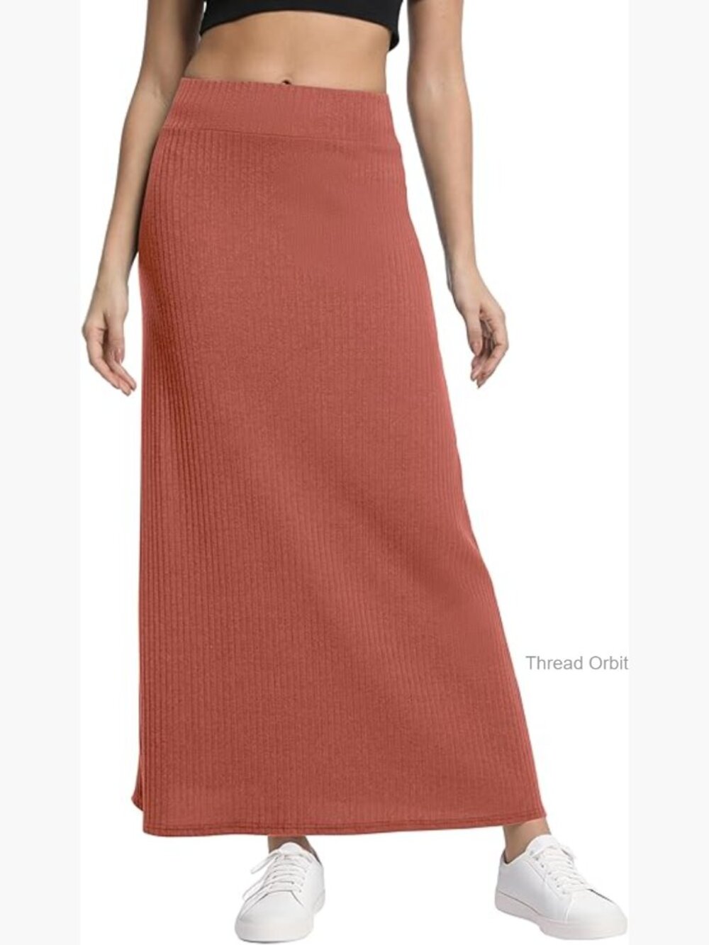 High Waist A-Line Maxi Skirt Ribbed Knit Long Skirt Casual Comfort